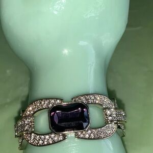 Purple crystal stone and gold bracelet with lab diamonds